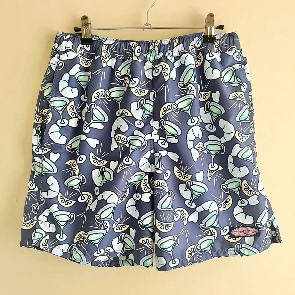 Vineyard Vines Swim Trunks Men's Medium Blue Shrimp Cocktail Beach Pool Tropical